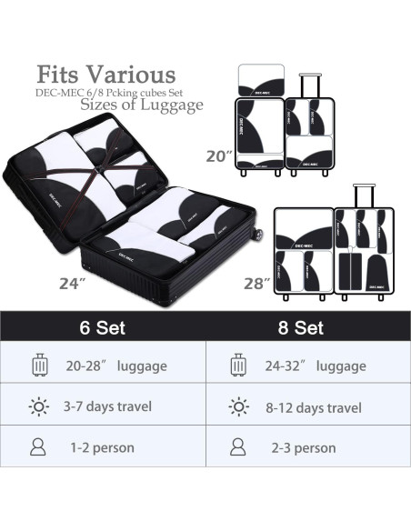 Set de Cubos de Empaque Dec-Mec 8 Piezas Negro Organizador