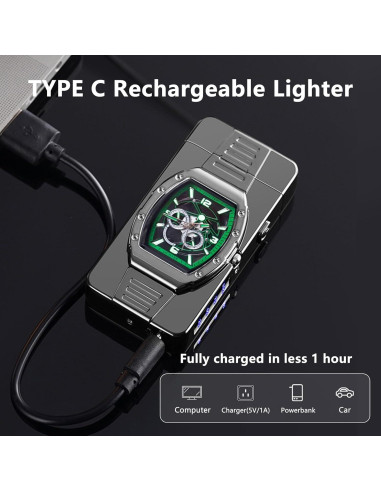 Encendedor Plasma Recargable TIKIUKI Verde Hielo Lujo USB