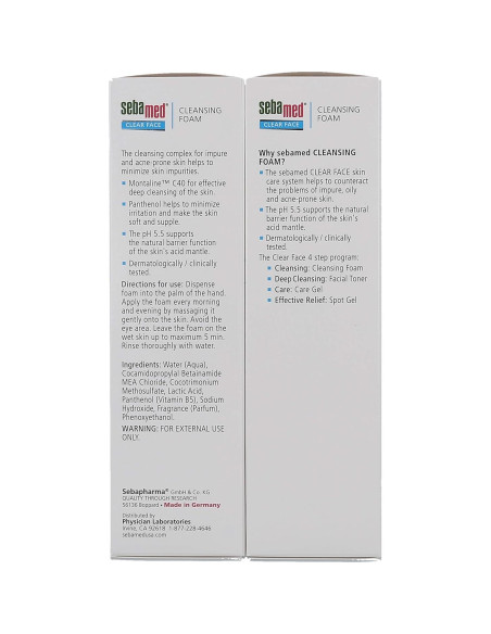 Espuma Limpiadora Facial Sebamed 2x425g Piel Grasa Acné