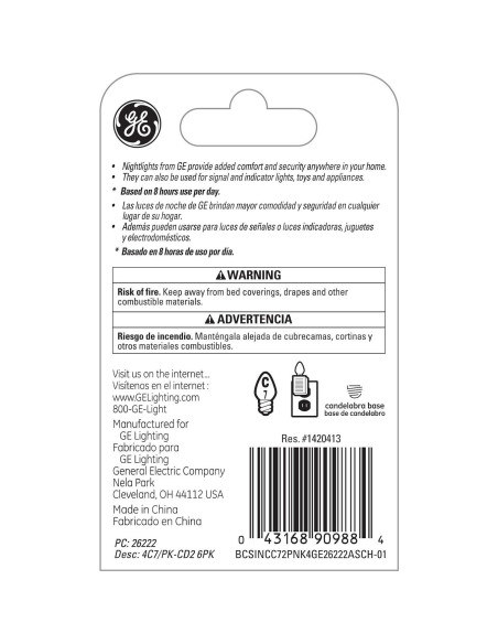 Bombilla nocturna C7 GE 4W 14 lúmenes rosa - Paquete de 2