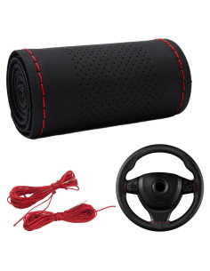 Cubierta de Volante Dickno 38 cm Antideslizante Negro y Rojo