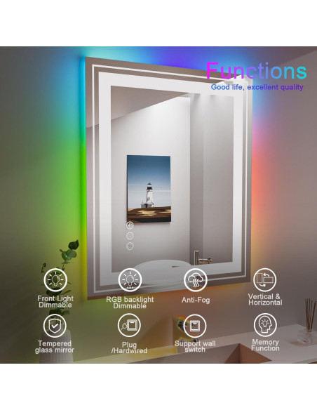 Espejo LED Snowdool 50.8x71.1 cm con Retroiluminación RGB