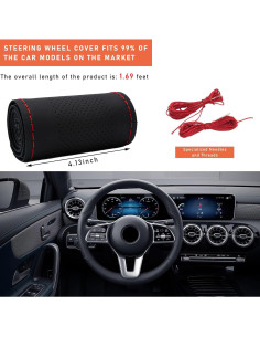 Cubierta de Volante Dickno 38 cm Antideslizante Negro y Rojo 2