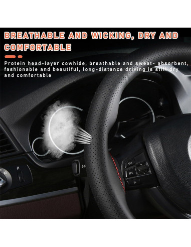 Cubierta de Volante Dickno 38 cm Antideslizante Negro y Rojo