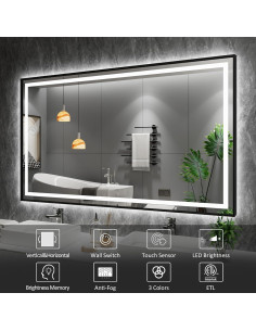 Espejo de Baño LED Amorho 71.1x50.8cm Marco Negro 2