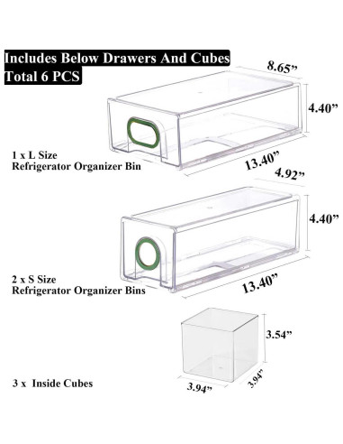 Cajones de Almacenamiento para Refrigerador UNIKON 6 PCS Verde