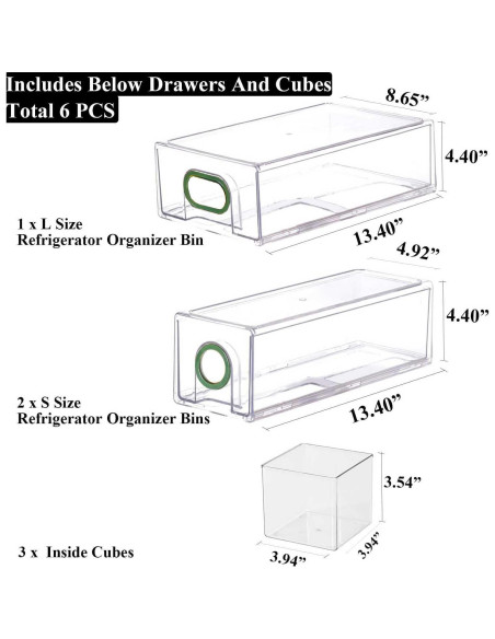 Cajones de Almacenamiento para Refrigerador UNIKON 6 PCS Verde