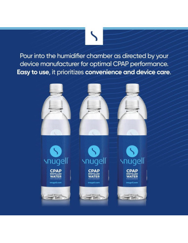 Agua Destilada Snugell para Máquinas CPAP - 12 Botellas de 591 ml