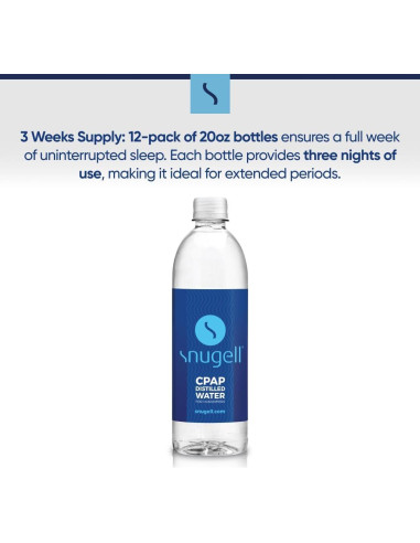 Agua Destilada Snugell para Máquinas CPAP - 12 Botellas de 591 ml