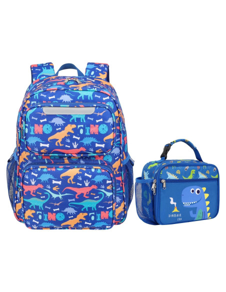 Mochila Infantil BrainyBees 15" con Lonchera Dinosaurio Azul