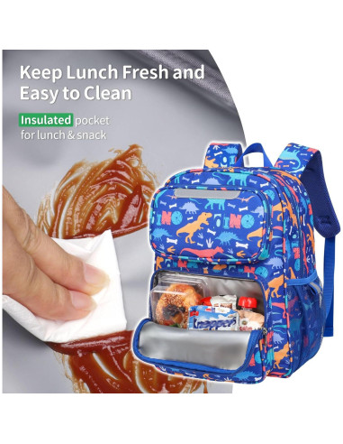 Mochila Infantil BrainyBees 15" con Lonchera Dinosaurio Azul