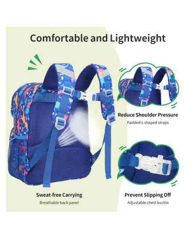 Mochila Infantil BrainyBees 15" con Lonchera Dinosaurio Azul