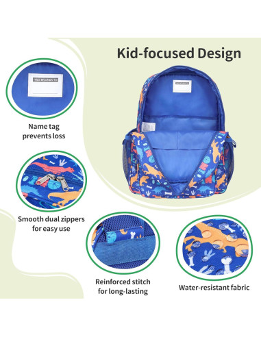 Mochila Infantil BrainyBees 15" con Lonchera Dinosaurio Azul