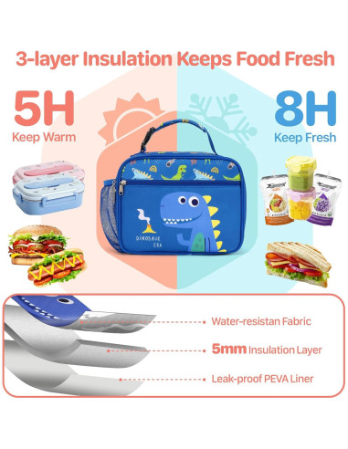Mochila Infantil BrainyBees 15" con Lonchera Dinosaurio Azul