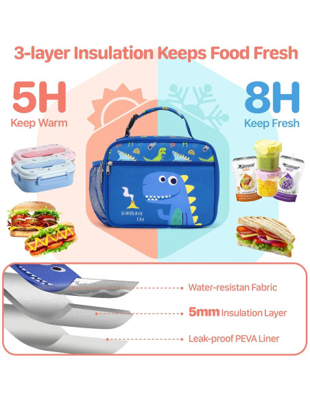 Mochila Infantil BrainyBees 15" con Lonchera Dinosaurio Azul