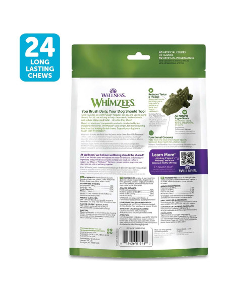 Golosinas Dentales para Perros Wellness WHIMZEES Pequeñas 24 Unidades