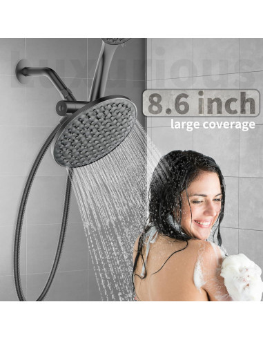 Cabeza de Ducha Doble UltrTxenova 8.6" Lluvia y Mano 6 Modos