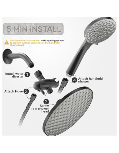 Cabeza de Ducha Doble UltrTxenova 8.6" Lluvia y Mano 6 Modos