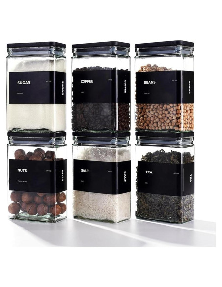 Set de 6 Tarros de Almacenamiento de Vidrio 0.8L con Tapa de Bambú