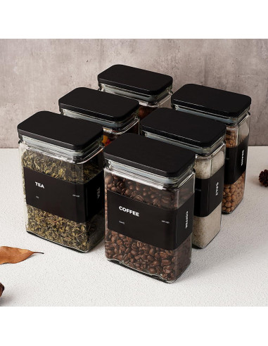 Set de 6 Tarros de Almacenamiento de Vidrio 0.8L con Tapa de Bambú