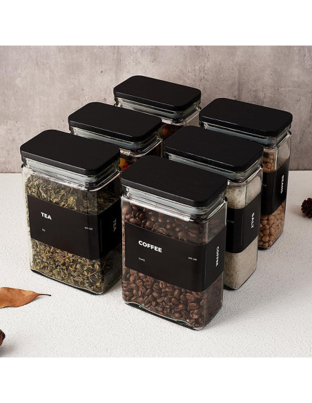 Set de 6 Tarros de Almacenamiento de Vidrio 0.8L con Tapa de Bambú