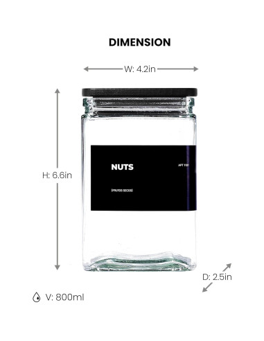 Set de 6 Tarros de Almacenamiento de Vidrio 0.8L con Tapa de Bambú