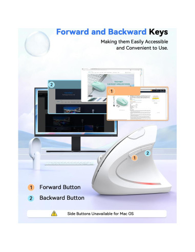 Ratón Vertical Ergonómico TECKNET Inalámbrico 5 DPI Ajustables Blanco