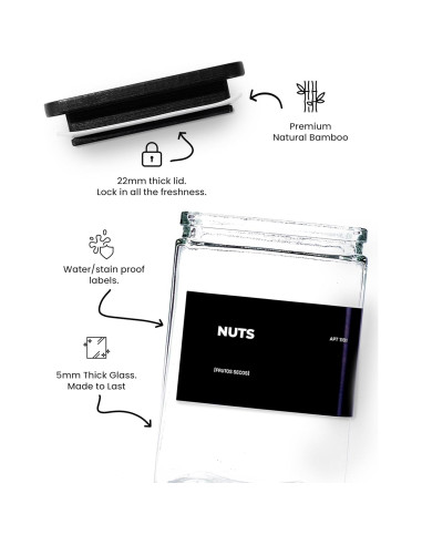 Set de 6 Tarros de Almacenamiento de Vidrio 0.8L con Tapa de Bambú