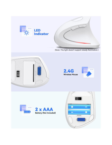 Ratón Vertical Ergonómico TECKNET Inalámbrico 5 DPI Ajustables Blanco
