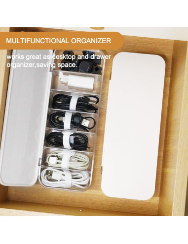 Caja Organizadora de Cables Asonen con 7 Sujetacables y 6 Clips Magnéticos - Blanca