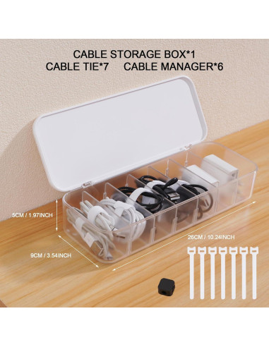 Caja Organizadora de Cables Asonen con 7 Sujetacables y 6 Clips Magnéticos - Blanca