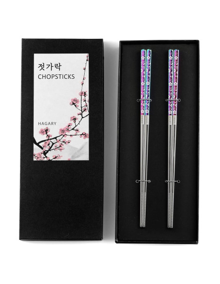 Palillos de Metal Reutilizables Hagary 23cm Antideslizantes