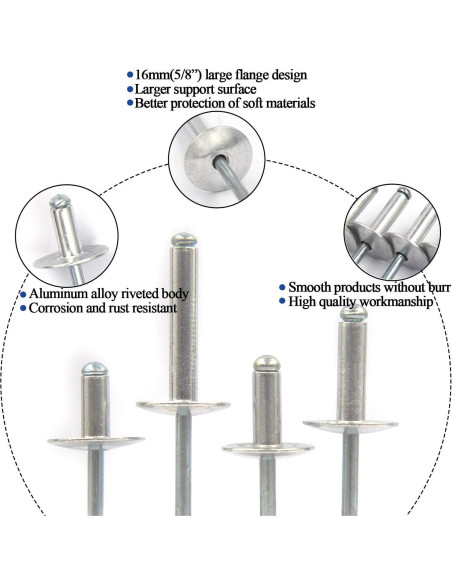 60 Remaches Ciegos de Brida Grande ALLOYPRO 3/16" x 5/8"