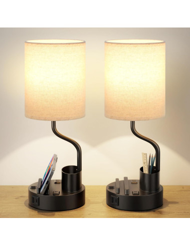 Juego de 2 Lámparas de Mesa Fenmzee con Carga USB y 3 Colores