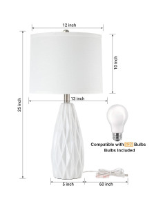Lámpara de Mesa Regulable KunruiTAI Blanca 63.5 cm Cerámica 2