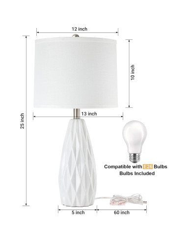 Lámpara de Mesa Regulable KunruiTAI Blanca 63.5 cm Cerámica
