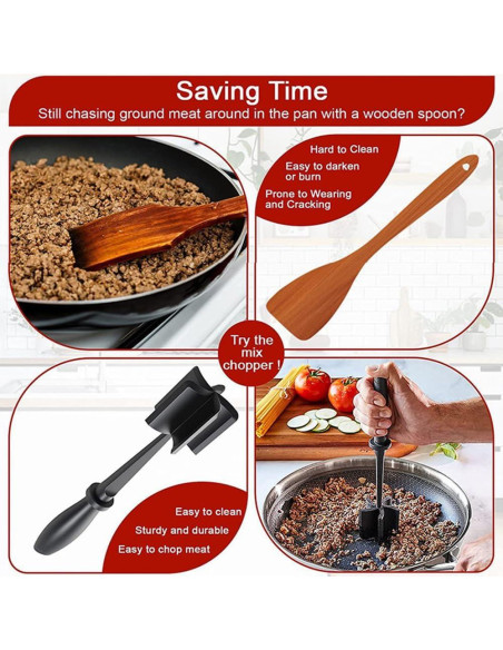 Picador de Carne 6 Piezas Bibabala, Aplastador Antiadherente 28x6.5cm