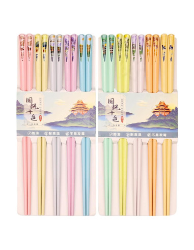 Set de 10 Palillos Reutilizables Auerllcy 24 cm Antideslizantes