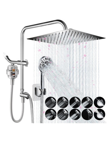 Cabezal de Ducha AMORIX 30.48 cm Cuadrado con Filtro y Manguera