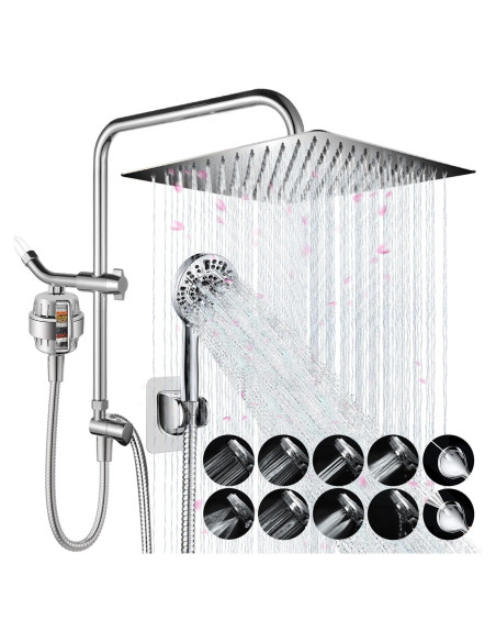 Cabezal de Ducha AMORIX 30.48 cm Cuadrado con Filtro y Manguera