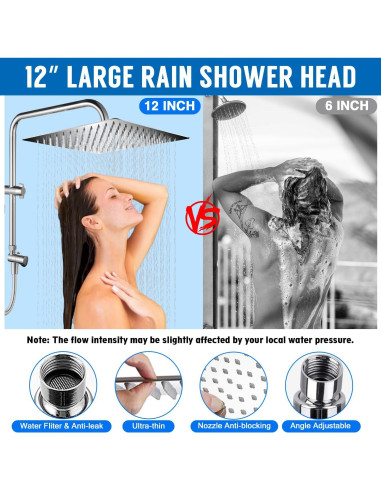 Cabezal de Ducha AMORIX 30.48 cm Cuadrado con Filtro y Manguera