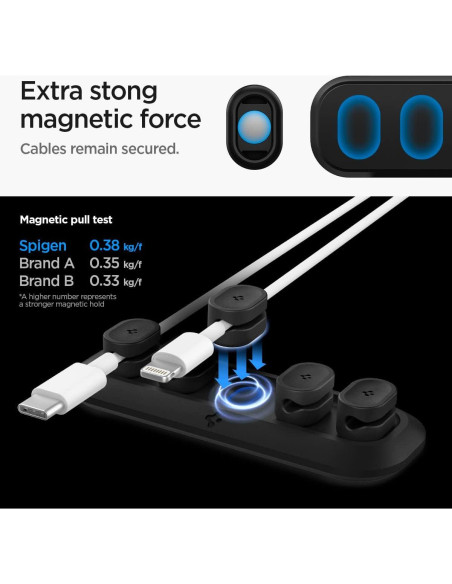 Soporte Magnético para Cables Spigen Negro - 6 Clips