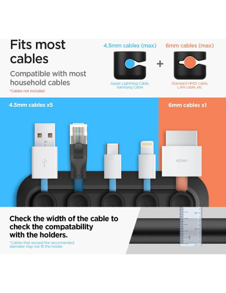 Soporte Magnético para Cables Spigen Negro - 6 Clips