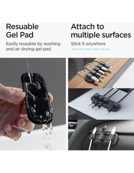 Soporte Magnético para Cables Spigen Negro - 6 Clips