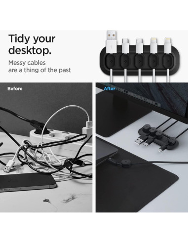 Soporte Magnético para Cables Spigen Negro - 6 Clips