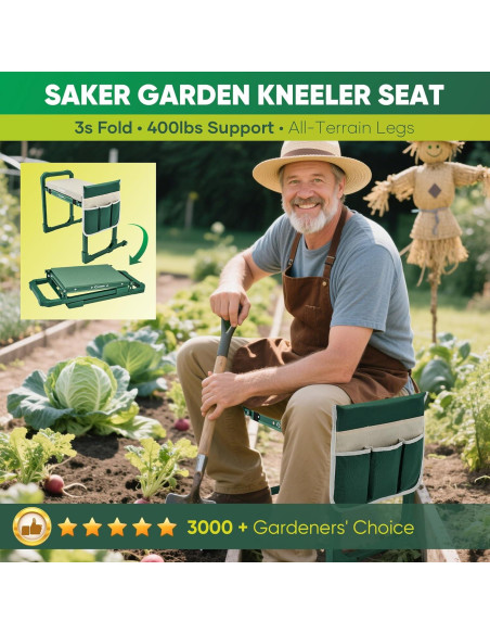 Rodillo y Asiento Plegable Saker para Jardinería 2-en-1