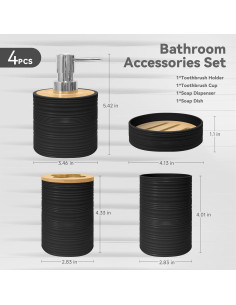 Juego de Accesorios de Baño 4 Piezas Bambú Seeatoo Negro 2