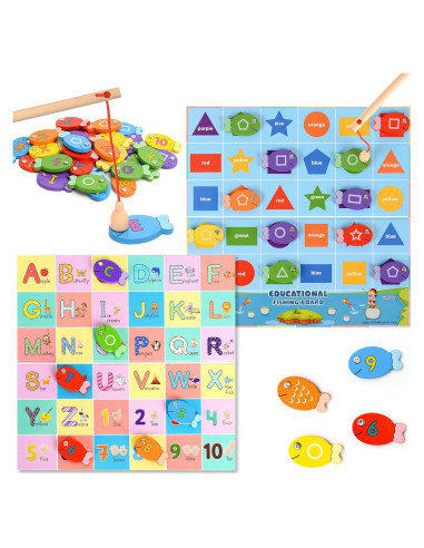 Juego de Pesca Magnético de Madera Haktoys 4-en-1 Educativo