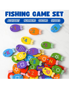Juego de Pesca Magnético de Madera Haktoys 4-en-1 Educativo 2