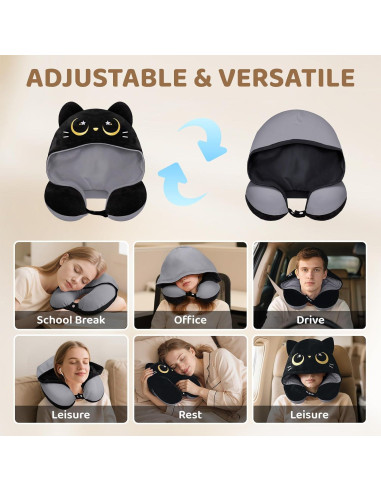 Almohada de Cuello de Viaje Mewaii con Capucha y Espuma de Memoria